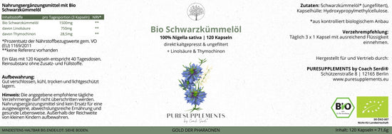 Premium Bio Schwarzkümmelöl in KAPSELN aus Spitzenanbau Ägypten (Extra Stark, Vegan, ungefiltert, Spitzenqualität + hoher Gehalt an Linolsäure & Thymochinon)