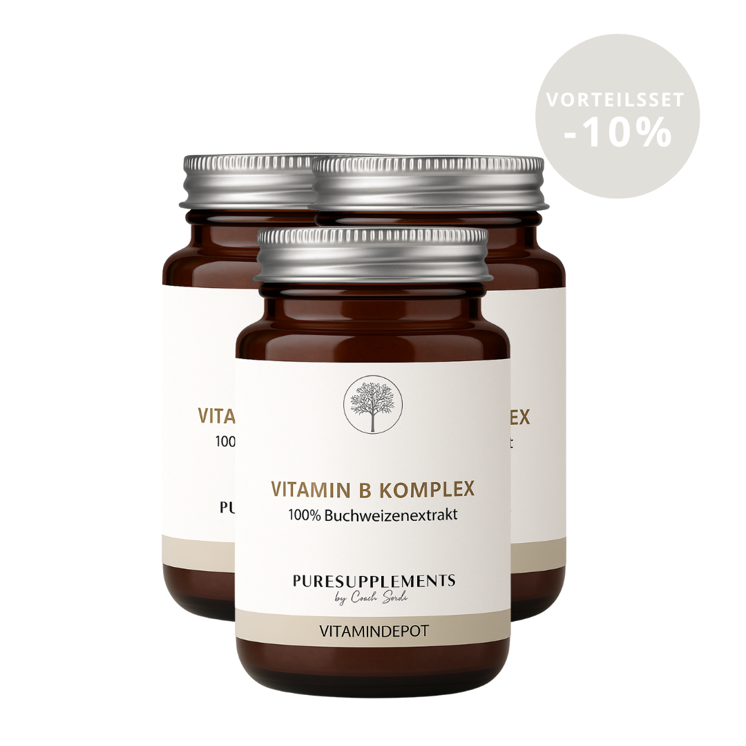 Premium Vitamin B Komplex aus Bio Buchweizen Keimlingen (B1,B2,B3,B5,B6,B7,B9,B12, B, Folsäure Folat)