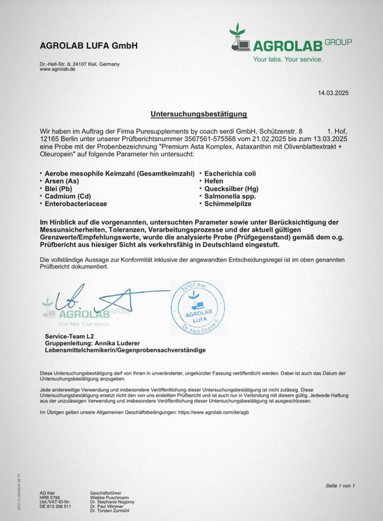 Premium Asta Komplex: Astaxanthin AstaReal® mit Olivenblattextrakt aus Spitzenanbau Europa (+Reich an Oleuropein & echten EU-Astaxanthin, hohe Reinheit, vegan, 120 Kapseln)
