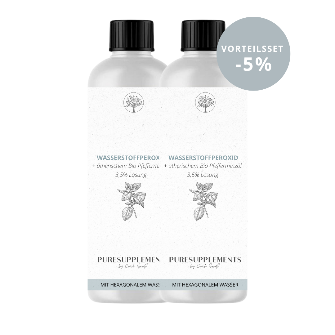 Premium Wasserstoffperoxid  -  H2O2 3,5% mit Bio PFEFFERMINZÖL hoch energetisiert auf Hexagonalem Urwasser (wpo, Minze,  aktives Sauerstoff,  0% Zusätze, 250ML!)