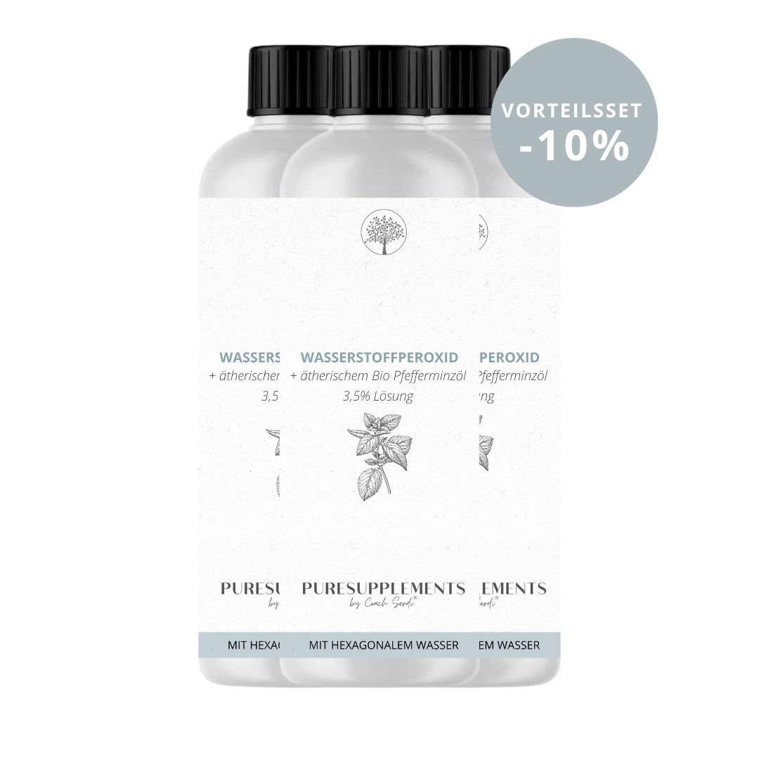 Premium Wasserstoffperoxid  -  H2O2 3,5% mit Bio PFEFFERMINZÖL hoch energetisiert auf Hexagonalem Urwasser (wpo, Minze,  aktives Sauerstoff,  0% Zusätze, 250ML!)