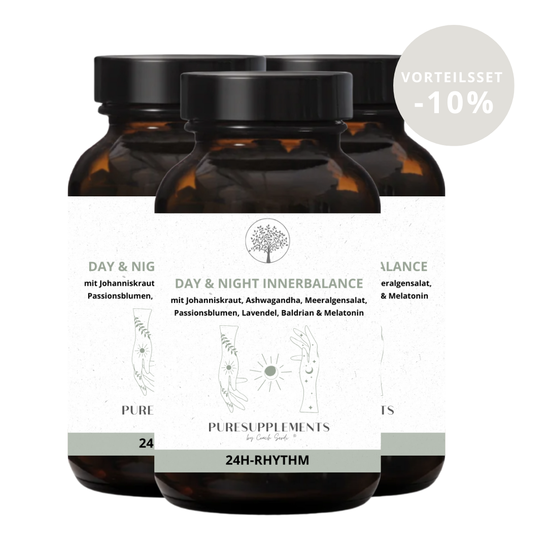 Day & Night Innerbalance Schlaf-Wach-Komplex (100% Pflanzenkomplex aus Johanniskraut,  Baldrian, Ashwagandha, Lavendel, Passionsblume, Bio Magnesium & Melatonin , Wach & Schlaf Rythmus)