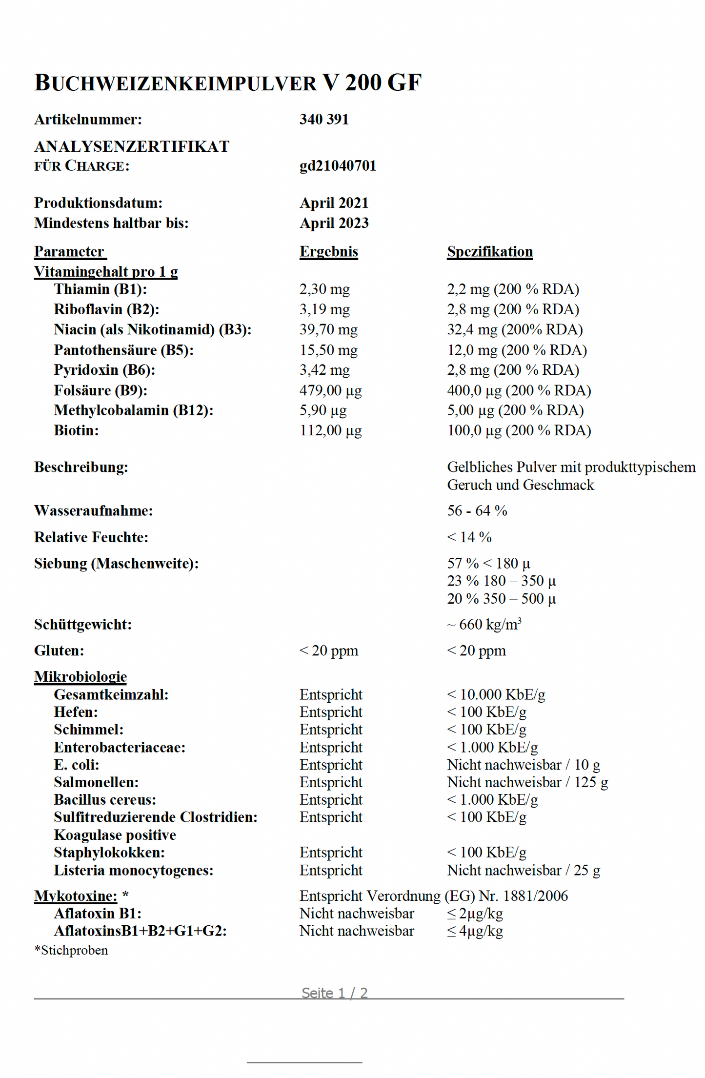 Premium Vitamin B Komplex aus Bio Buchweizen Keimlingen (B1,B2,B3,B5,B6,B7,B9,B12, B, Folsäure)