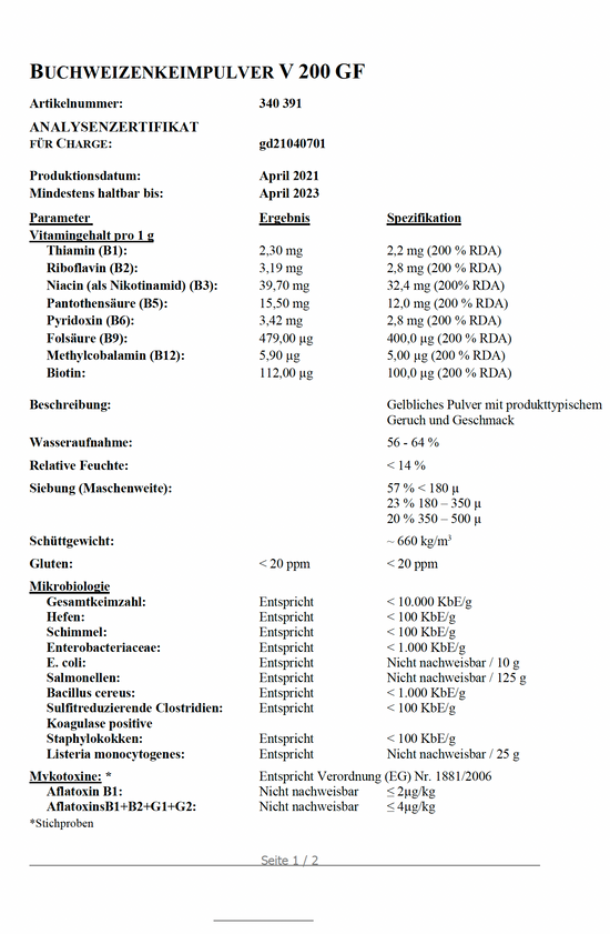 Premium Vitamin B Komplex aus Bio Buchweizen Keimlingen (B1,B2,B3,B5,B6,B7,B9,B12, B, Folsäure)