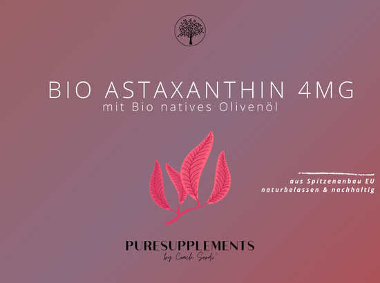 Premium Bio Astaxanthin 4mg mit Bio Olivenöl aus Spitzenanbau Europa (Vollspektrum Komplex, vegan, Kaltpressung nativ, +Zeaxanthin & Beta-Carotin, 120 Kapseln)