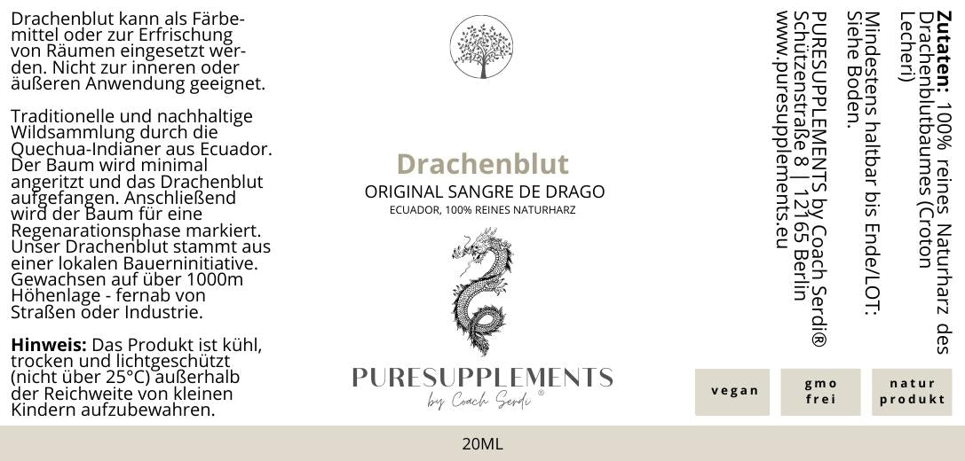 Drachenblut Sangre de Drago aus pestizidfreiem Spitzenanbau Ecuador (100% rein, Rohkostqualität, Natur Harz, Mironglas, 20ml)