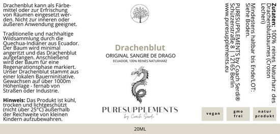 Drachenblut Sangre de Drago aus pestizidfreiem Spitzenanbau Ecuador (100% rein, Rohkostqualität, Natur Harz, Mironglas, 20ml)