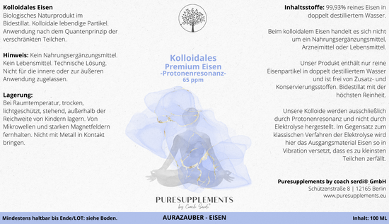 Kolloidales Ionic Eisen 65 ppm - Protonenresonanz  (100ml, Bidestillat, Mironglas, +Sprühkopf)