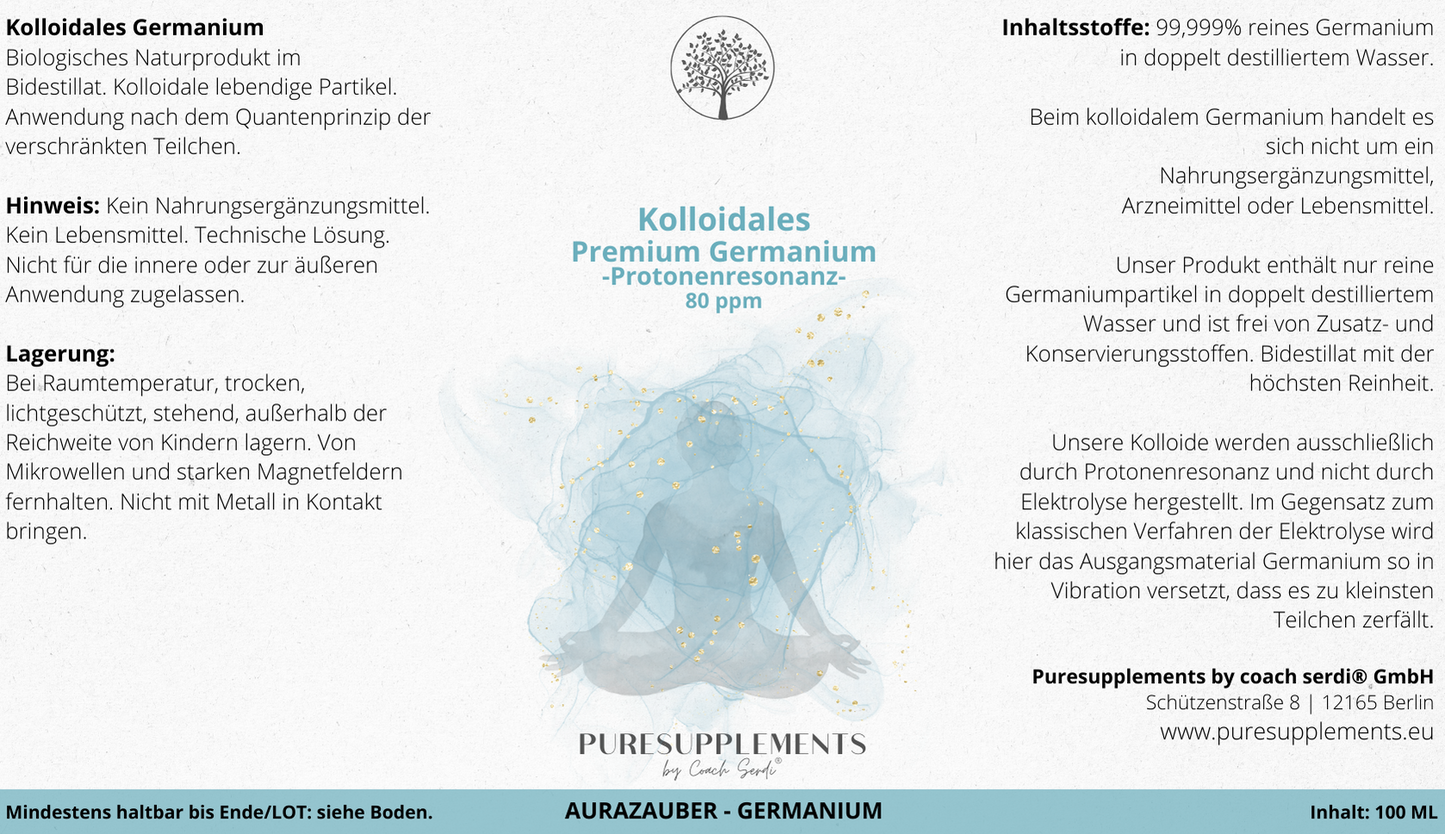 Kolloidales Ionic Germanium 80 ppm - Protonenresonanz  (100ml, Bidestillat, organisch, Mironglas, +Sprühkopf)