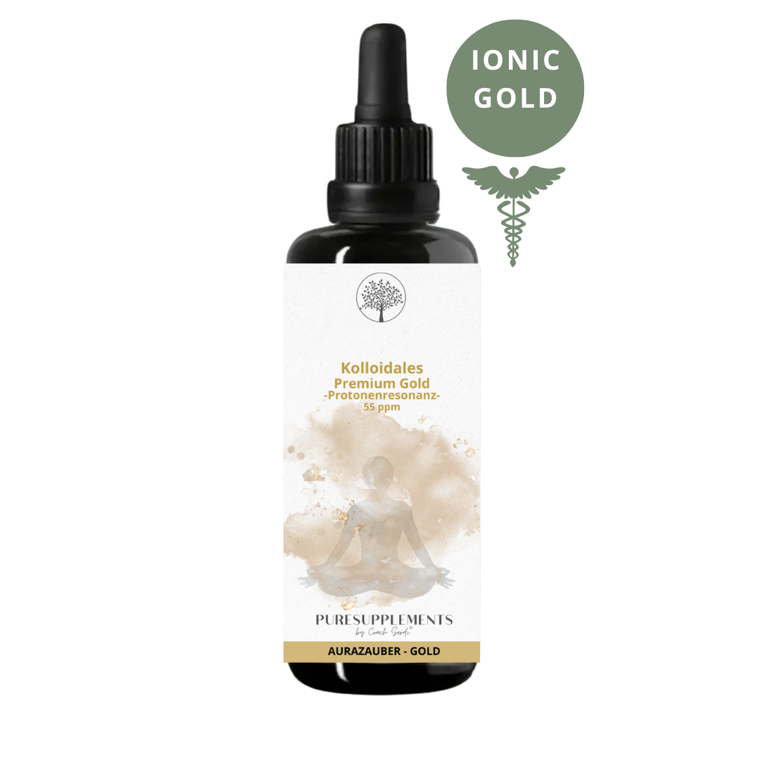 Kolloidales Ionic Gold 55 ppm - Protonenresonanz  (100ml, Bidestillat, Mironglas, +Sprühkopf)