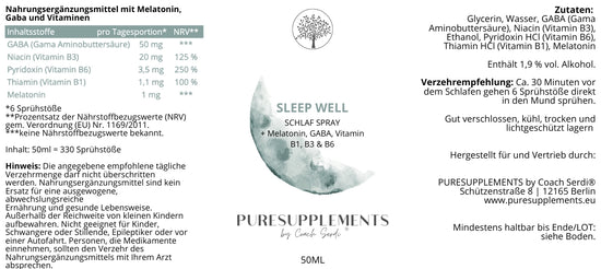 Sleep Well Komplex aus Melatonin & Gaba mit Vitamin B1, B3 & B6 (Schlafspray Komplex, 50ML)