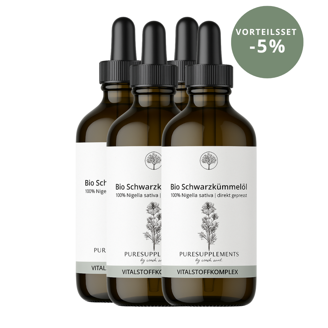 Premium Bio Schwarzkümmelöl aus Spitzenanbau Ägypten (4 x 50ml mit Pipette, schonend gefiltert & direkt kaltgepresst, Spitzenqualität + Thymochinon)