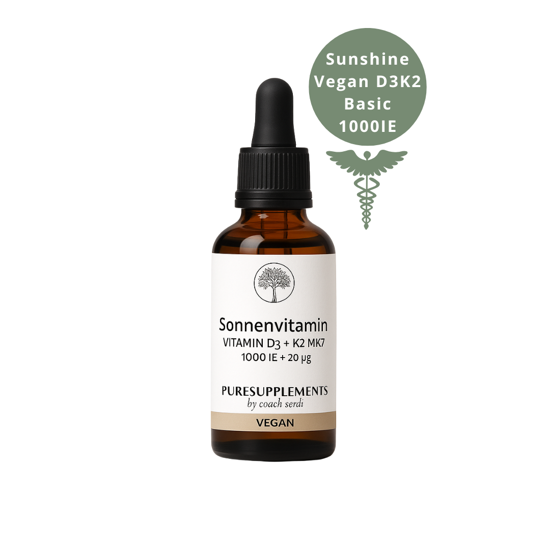 Premium Vitamin D3K2 VEGAN All Trans MK7 Tropfen - 30ML hoch bioverfügbar  mit 1000 Tropfen (Europa, Basic, aus Baumflechten, D3 1.000IE + K2MK7 20ug)