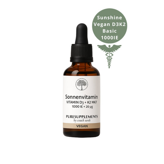 Premium Vitamin D3K2 VEGAN All Trans MK7 Tropfen - 30ML hoch bioverfügbar  mit 1000 Tropfen (Europa, Basic, aus Baumflechten, D3 1.000IE + K2MK7 20ug)