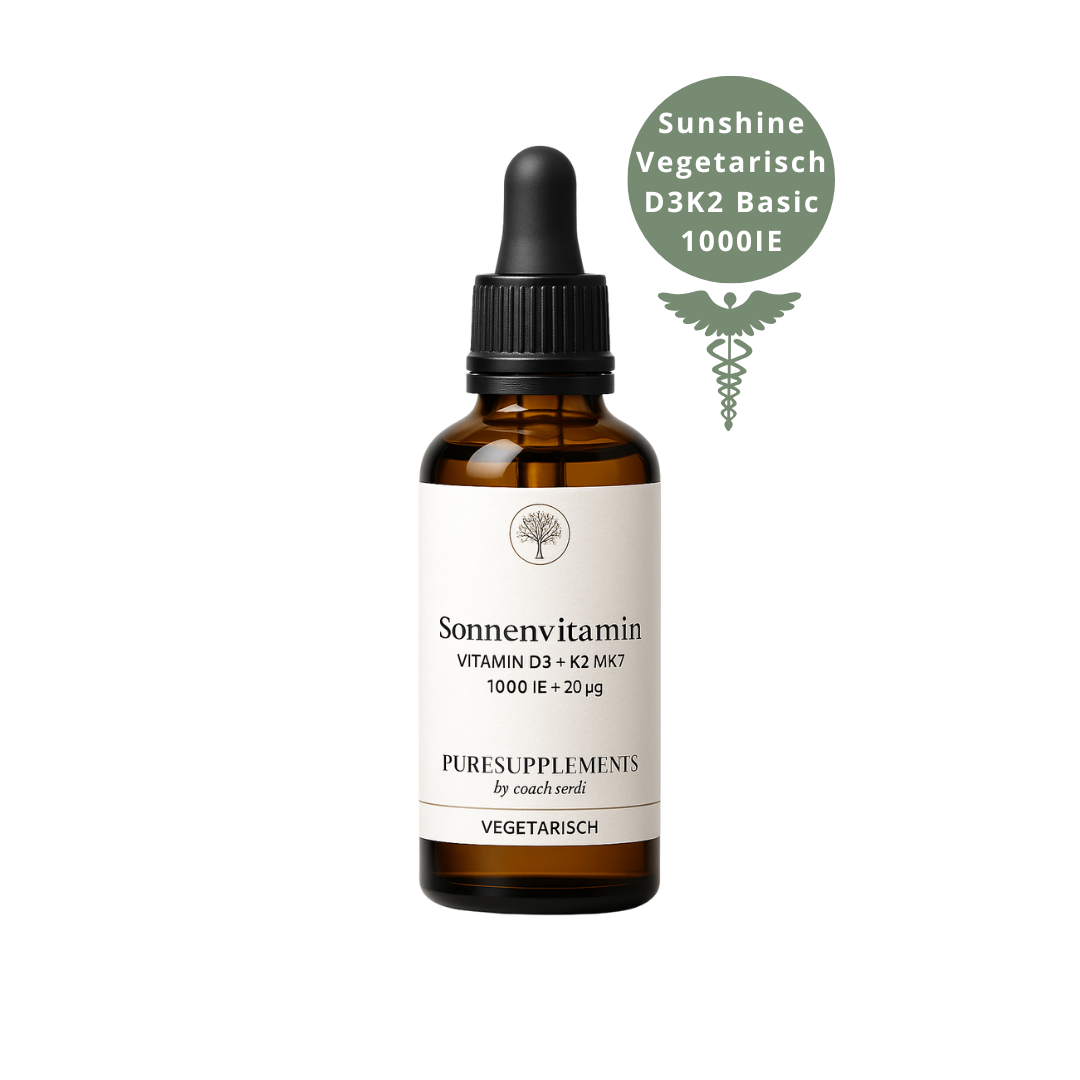 Premium Vitamin D3K2 VEGETARISCH All Trans MK7 Tropfen - 50ML hoch bioverfügbar mit 1700 Tropfen (Europa, Basic, D3 1000IE+ K2 20ug)