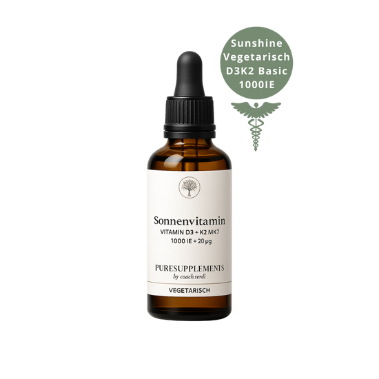 Premium Vitamin D3K2 VEGETARISCH All Trans MK7 Tropfen - 50ML hoch bioverfügbar mit 1700 Tropfen (Europa, Basic, D3 1000IE+ K2 20ug)