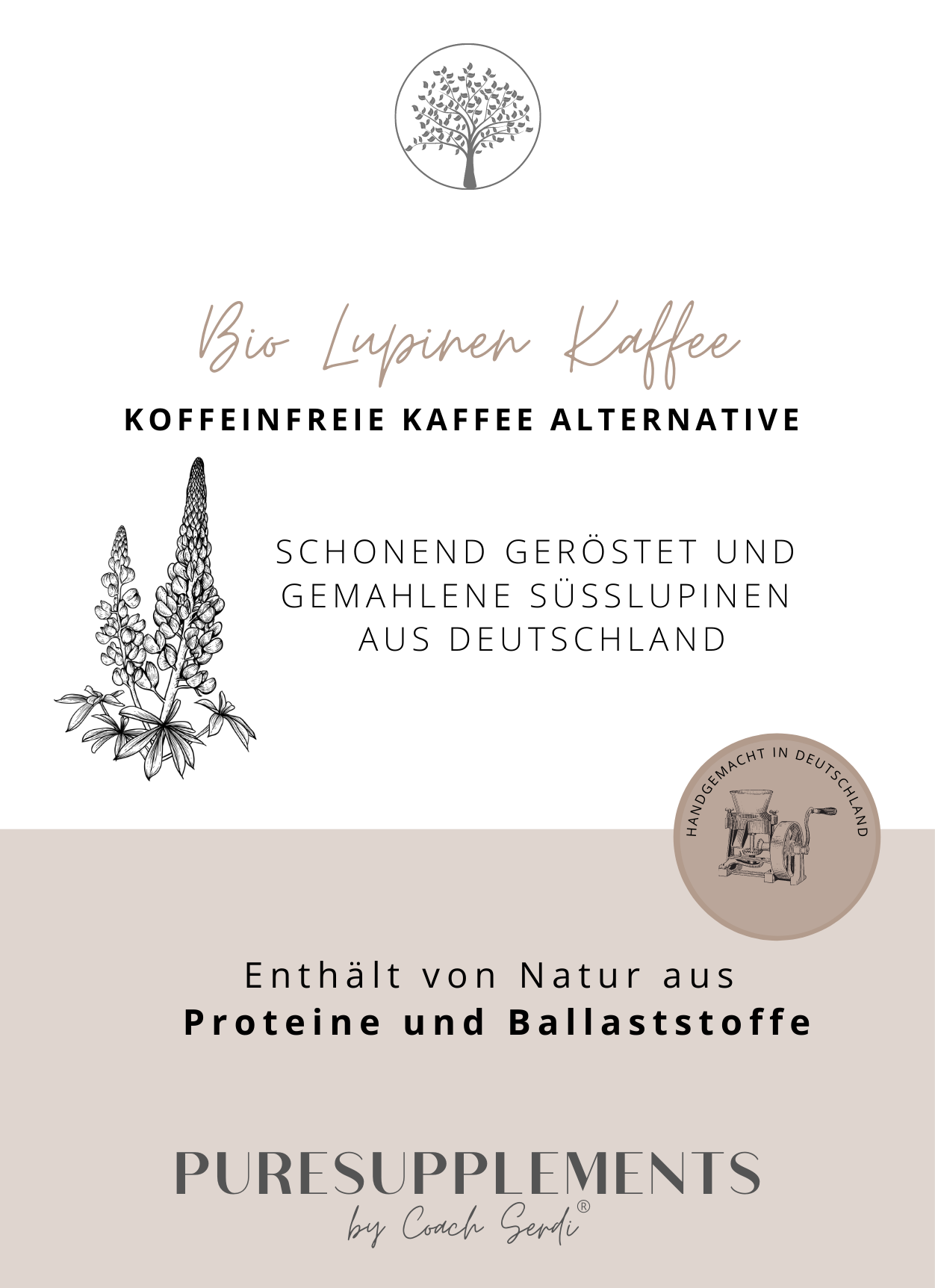 Bio Süßlupinen-Kaffee 250g - ohne Koffein und Kaffeesäure (Lupine geröstet & gemahlen)