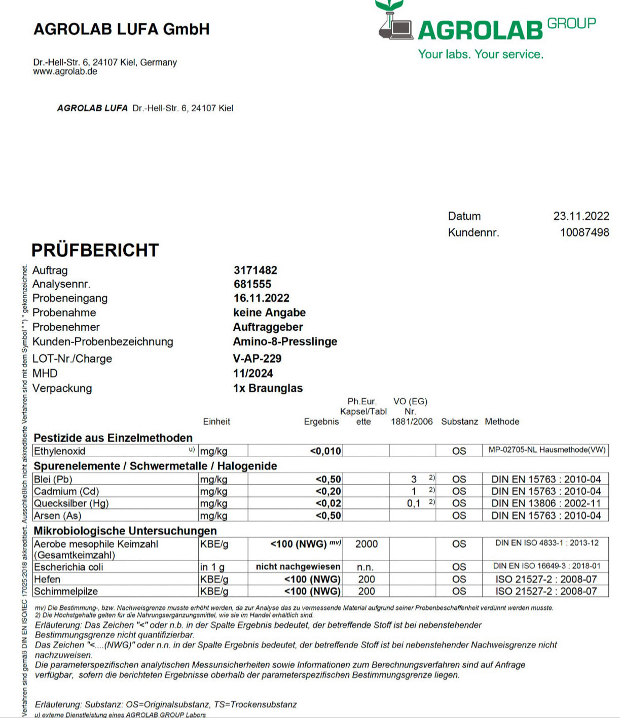 Premium MAP 8-Amino-Komplex aus pflanzlicher Fermentation (8 Aminosäure, 100% pflanzlich, 150 Presslinge, GMO-Free))