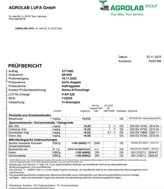 Premium MAP 8-Amino-Komplex aus pflanzlicher Fermentation (8 Aminosäure, 100% pflanzlich, 150 Presslinge, GMO-Free))