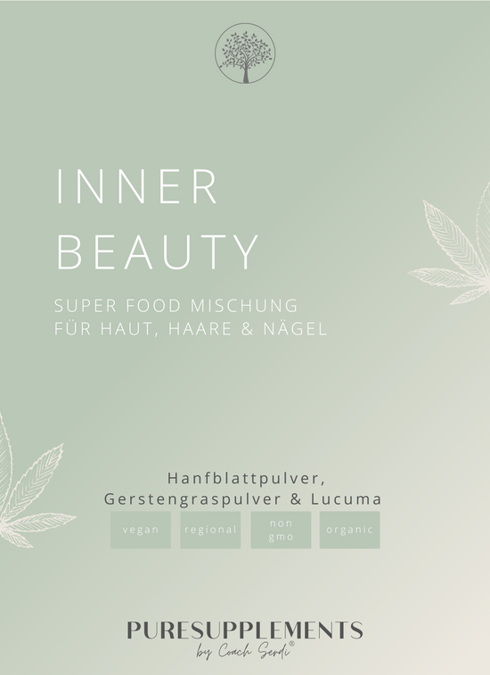 INNER BEAUTY - Haut, Haare & Nägel | Bio Super Food Mischung (Bio Gerstengras&Nutzhanf&Lucuma, 120g)