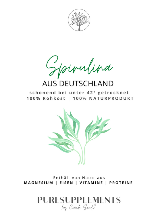 Premium deutsche Spirulina Pulver 100% Rohkost (Regional, biologisch hohe Reinheit, 150g)