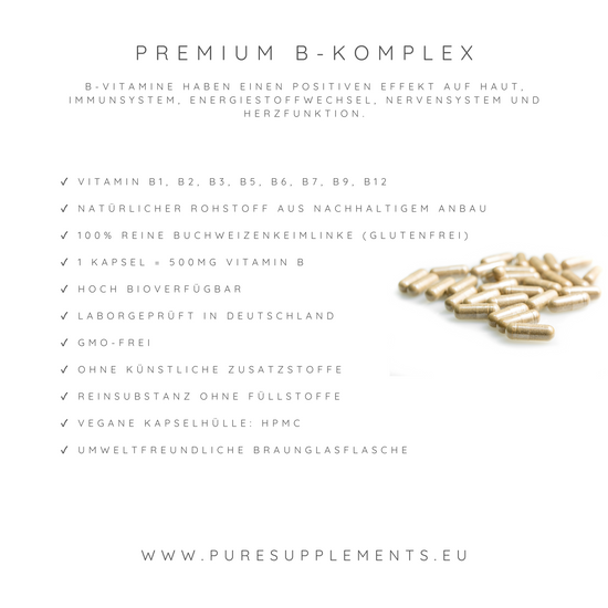 Premium Vitamin B Komplex aus Bio Buchweizen Keimlingen (B1,B2,B3,B5,B6,B7,B9,B12, B, Folsäure)