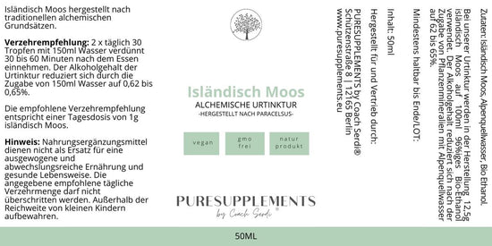 Premium Isländisch Moos – Alchemistische Urtinktur nach Paracelsus (50ML, Wildwuchs, hochkonzentriert)