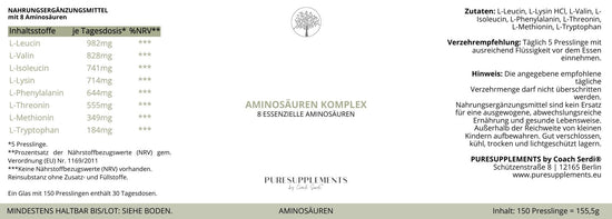 Premium MAP 8-Amino-Komplex aus pflanzlicher Fermentation (8 Aminosäure, 100% pflanzlich, 150 Presslinge, GMO-Free))